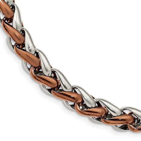 Men's 11mm Stainless Steel & Brown Plated Spiga Chain Necklace 24 In
